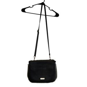 Jessica Simpson Black Faux Leather Crossbody Purse with Gold Metallic Accents